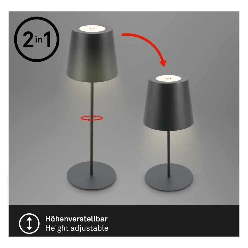 Briloner 7508015 - LED Prigušiva punjiva vanjski stolna lampa 2u1 LED/2,5W/5V IP44 crna