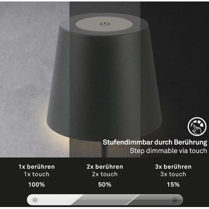 Briloner 7508015 - LED vanjska stolna lampa s mogućnošću prigušivanja, punjiva 2u1 LED/2,5W/5V IP44 crna