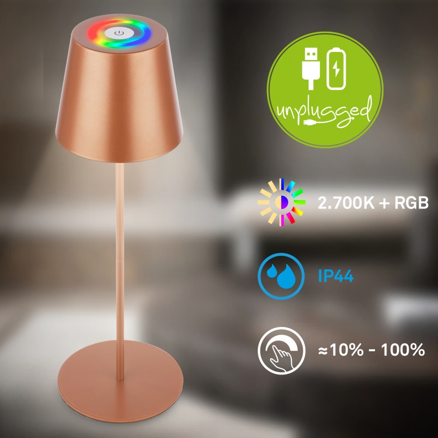 Briloner 7510013 - LED RGBW s mogućnošću prigušivanja punjiva vanjska stolna svjetiljka CALIDA LED/2,5W/5V IP44 1200 mAh brončana