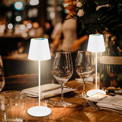 Briloner 7510016 - LED RGBW s mogućnošću prigušivanja vanjska punjiva stolna svjetiljka CALIDA LED/2,5W/5V IP44 1200 mAh bijela