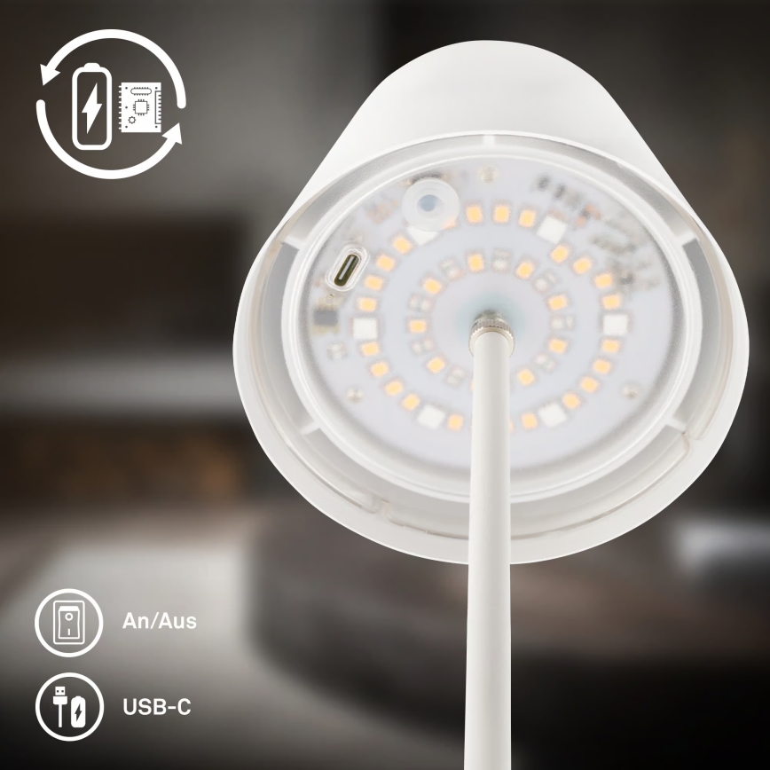 Briloner 7510016 - LED RGBW s mogućnošću prigušivanja vanjska punjiva stolna svjetiljka CALIDA LED/2,5W/5V IP44 1200 mAh bijela