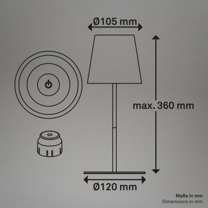 Briloner 7510016 - LED RGBW s mogućnošću prigušivanja vanjska punjiva stolna svjetiljka CALIDA LED/2,5W/5V IP44 1200 mAh bijela