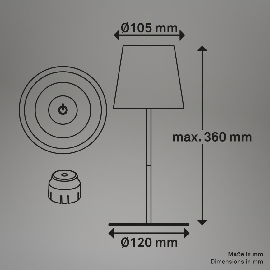 Briloner 7510016 - LED RGBW s mogućnošću prigušivanja vanjska punjiva stolna svjetiljka CALIDA LED/2,5W/5V IP44 1200 mAh bijela