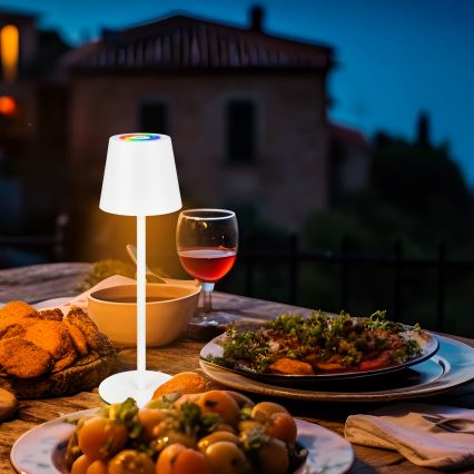 Briloner 7517016 - CILANO vanjska punjiva stolna LED svjetiljka RGBW, prigušiva, LED/3W/5V, IP44, 2000 mAh, bijela