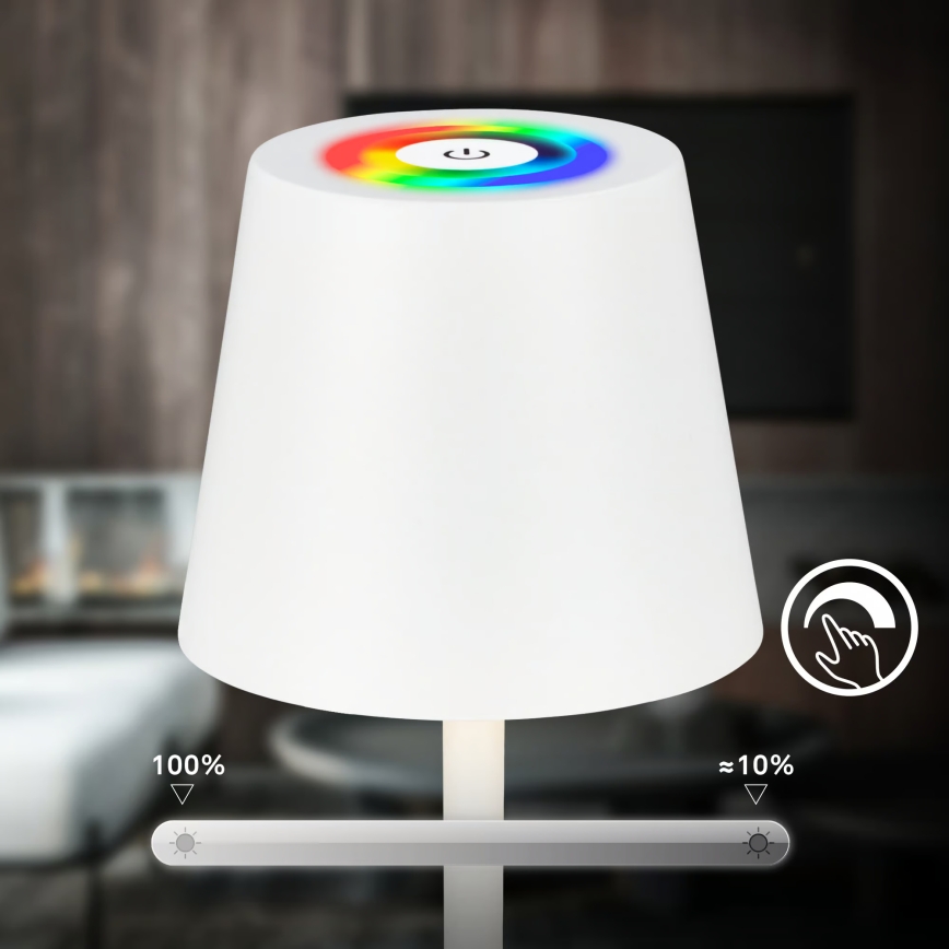 Briloner 7517016 - CILANO vanjska punjiva stolna LED svjetiljka RGBW, prigušiva, LED/3W/5V, IP44, 2000 mAh, bijela