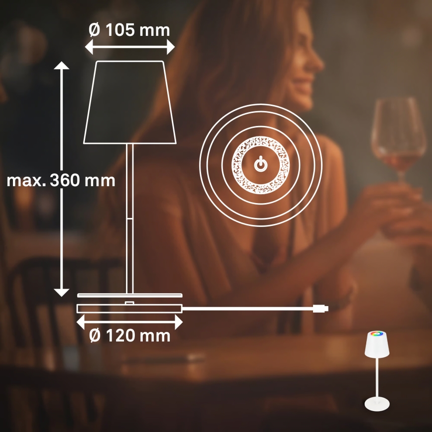 Briloner 7517016 - CILANO vanjska punjiva stolna LED svjetiljka RGBW, prigušiva, LED/3W/5V, IP44, 2000 mAh, bijela