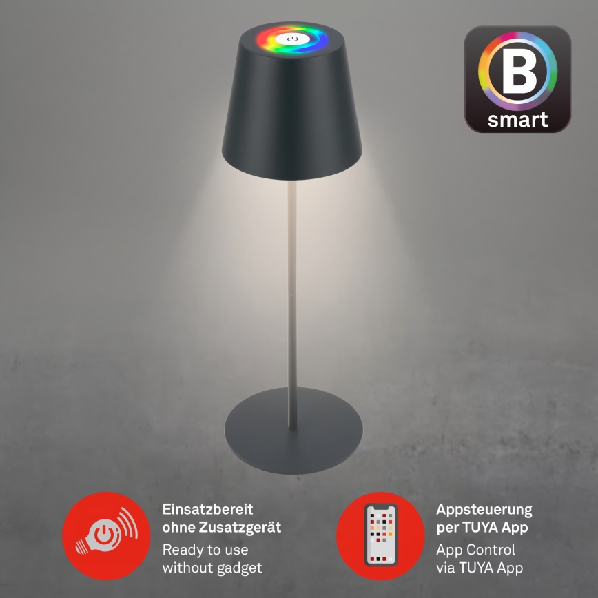 Briloner 7559015 - LED RGB s prigušivanjem punjiva vanjska stolna svjetiljka COLORIS LED/3,5W/5V IP44 2000 mAh antracit Wi-Fi Tuya