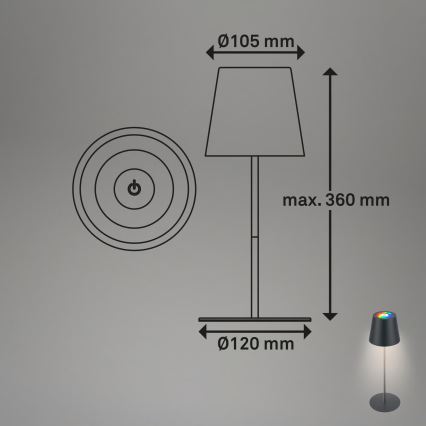 Briloner 7559015 - LED RGB s prigušivanjem punjiva vanjska stolna svjetiljka COLORIS LED/3,5W/5V IP44 2000 mAh antracit Wi-Fi Tuya