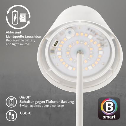 Briloner 7559016 - LED RGB s podesivom svjetlinom punjiva vanjska stolna svjetiljka COLORIS LED/3,5W/5V IP44 2000 mAh Wi-Fi Tuya