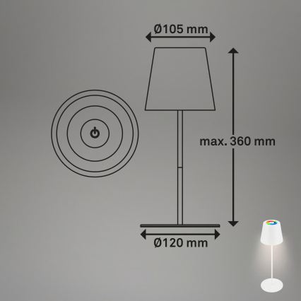 Briloner 7559016 - LED RGB s podesivom svjetlinom punjiva vanjska stolna svjetiljka COLORIS LED/3,5W/5V IP44 2000 mAh Wi-Fi Tuya