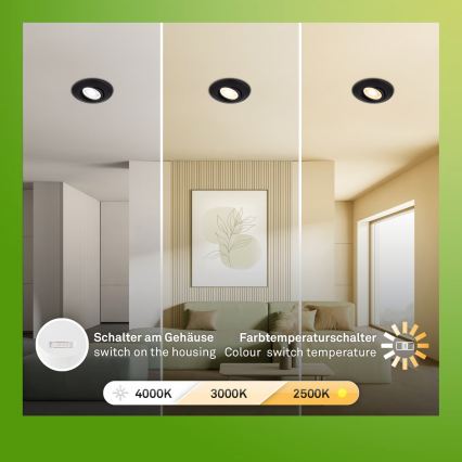 Briloner 7586035 - Set od 3 LED ugradnih kupaonskih stropnih svjetiljki KLIRA LED/4,9W/230V 2500/3000/4000K IP23 crne