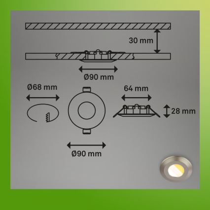 Briloner 7589032 - SET 3x ugradnih kupaonskih LED svjetiljki KLIRA, prigušivo, 1xLED/4,9W/230V, IP44, matni krom