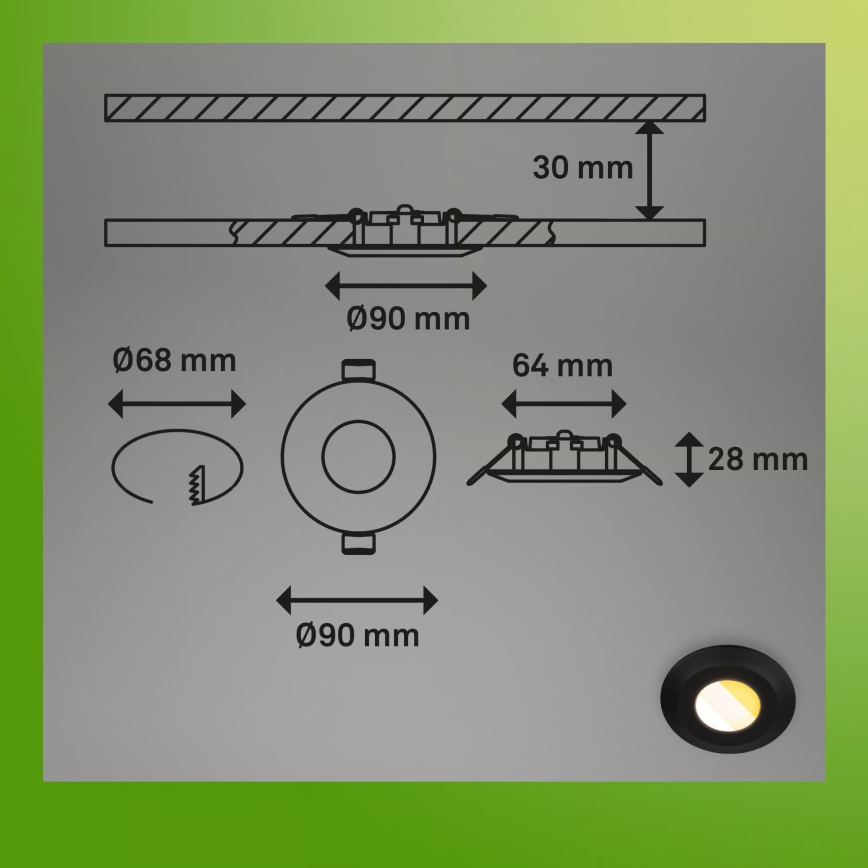 Briloner 7589035 - Komplet 3x LED prigušivo kupaonsko ugradno stropno svjetlo KLIRA 1x LED/4,9W/230V 2500/3000/4000K IP44 crna