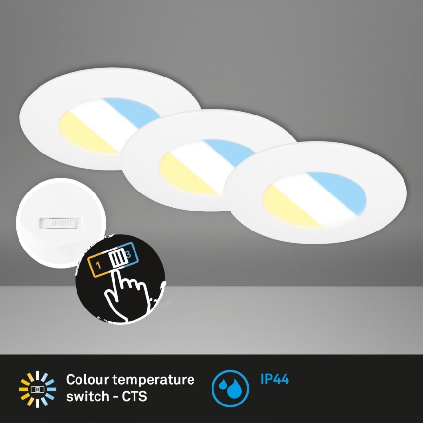 Briloner 7598036 - SET 3x LED Ugradbena svjetiljka za kupaonicu LED/4,9W/230V IP44 2700/4000/6500K bijela