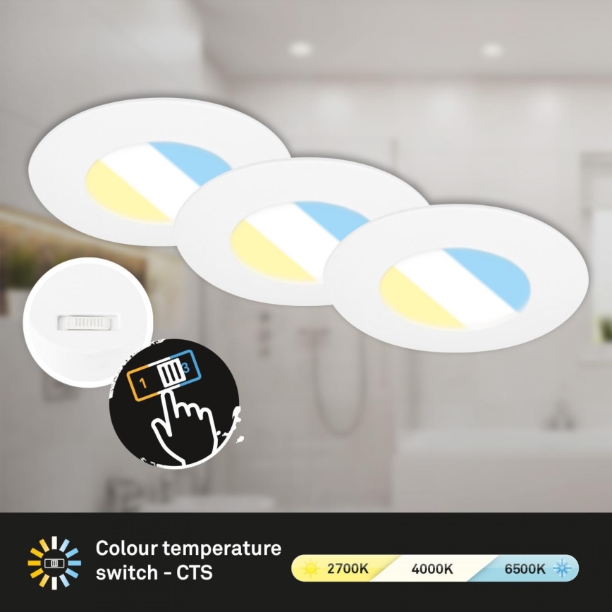 Briloner 7598036 - SET 3x LED Ugradbena svjetiljka za kupaonicu LED/4,9W/230V IP44 2700/4000/6500K bijela
