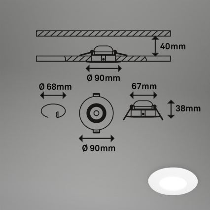 Briloner 7598036 - SET 3x LED Ugradbena svjetiljka za kupaonicu LED/4,9W/230V IP44 2700/4000/6500K bijela