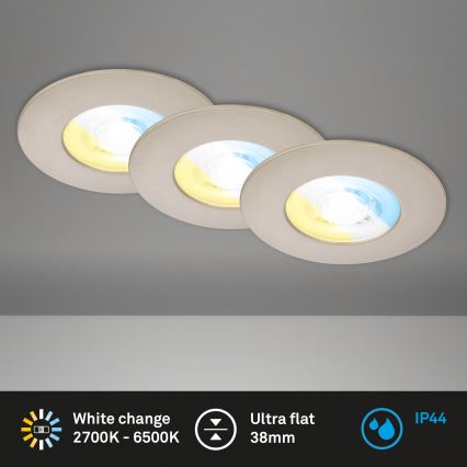 Briloner 7605032 - Komplet 3x LED kupaonsko ugradno svjetlo 3xLED/4,9W/230V 2700/4000/6500K IP44 matni krom
