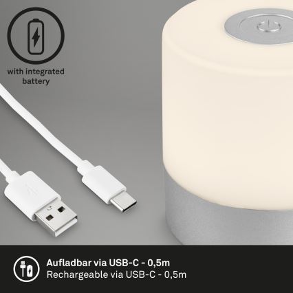 Briloner - LED vanjska stolna lampa na dodir, punjiva, s prigušivanjem LED/2W/5V 2700K IP44 1200 mAh matirani krom