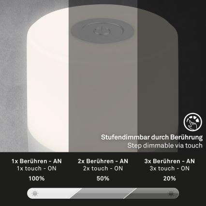 Briloner - LED vanjska stolna lampa na dodir, punjiva, s prigušivanjem LED/2W/5V 2700K IP44 1200 mAh matirani krom