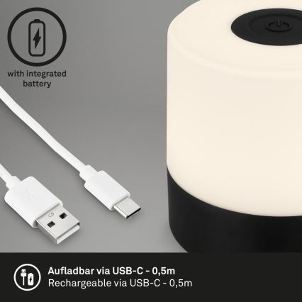 Briloner - Punjiva LED stolna lampa za vanjsku upotrebu s dodirnim upravljanjem i mogućnošću prigušivanja LED/2W/5V 2700K IP44 1200 mAh crna