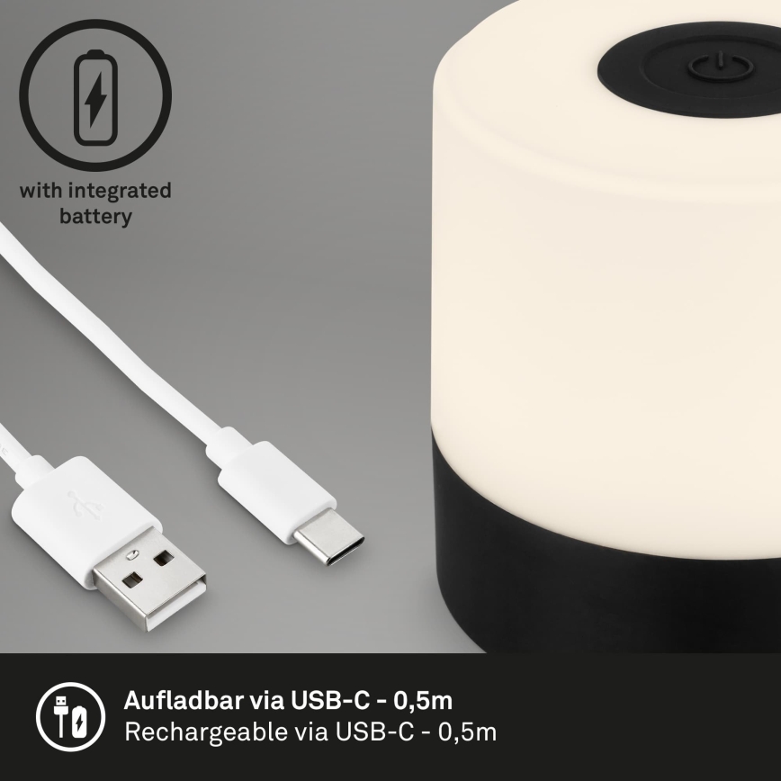 Briloner - Punjiva LED stolna lampa za vanjsku upotrebu s dodirnim upravljanjem i mogućnošću prigušivanja LED/2W/5V 2700K IP44 1200 mAh crna