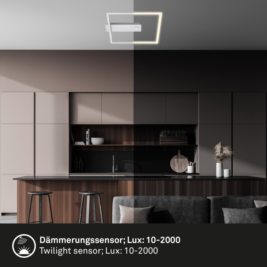 Briloner - LED stropna svjetiljka s detektorom pokreta i sumraka FRAME LED/14W/230V 3000K 30x32 cm matni krom