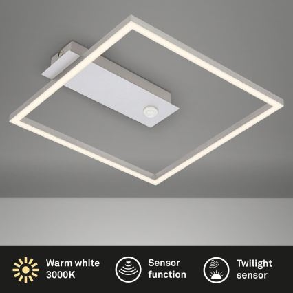 Briloner - LED stropna svjetiljka s detektorom pokreta i sumraka FRAME LED/14W/230V 3000K 30x32 cm matni krom