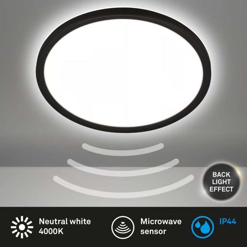 Briloner - LED kupaonsko stropno svjetlo s senzorom pokreta MOVE LED/18W/230V IP44 Ø 29 cm crno