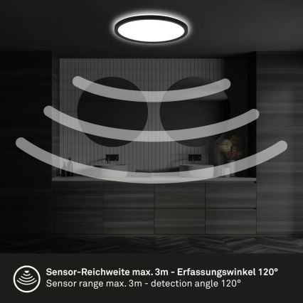 Briloner - LED kupaonsko stropno svjetlo s senzorom pokreta MOVE LED/18W/230V IP44 Ø 29 cm crno
