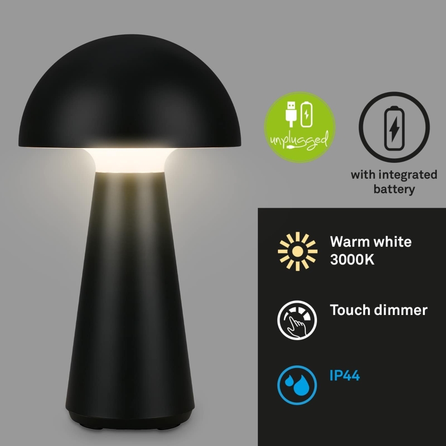 Briloner - LED punjiva dodirna vanjska stolna svjetiljka s mogućnošću prigušivanja LED/2,6W/5V 3000K IP44 2000 mAh crna