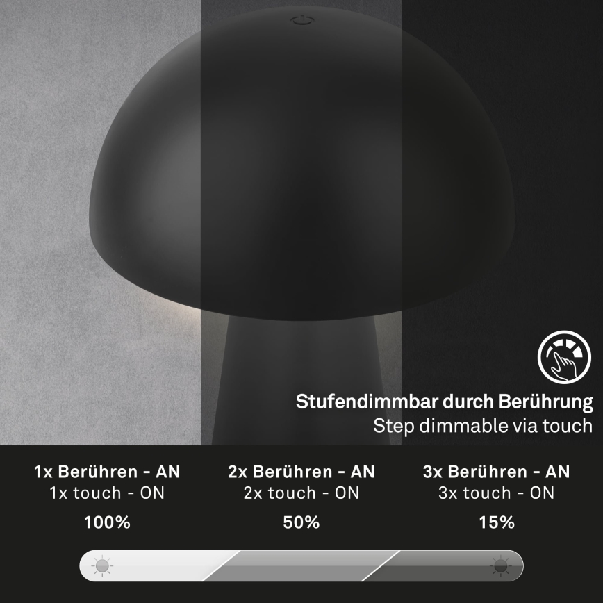 Briloner - LED punjiva dodirna vanjska stolna svjetiljka s mogućnošću prigušivanja LED/2,6W/5V 3000K IP44 2000 mAh crna