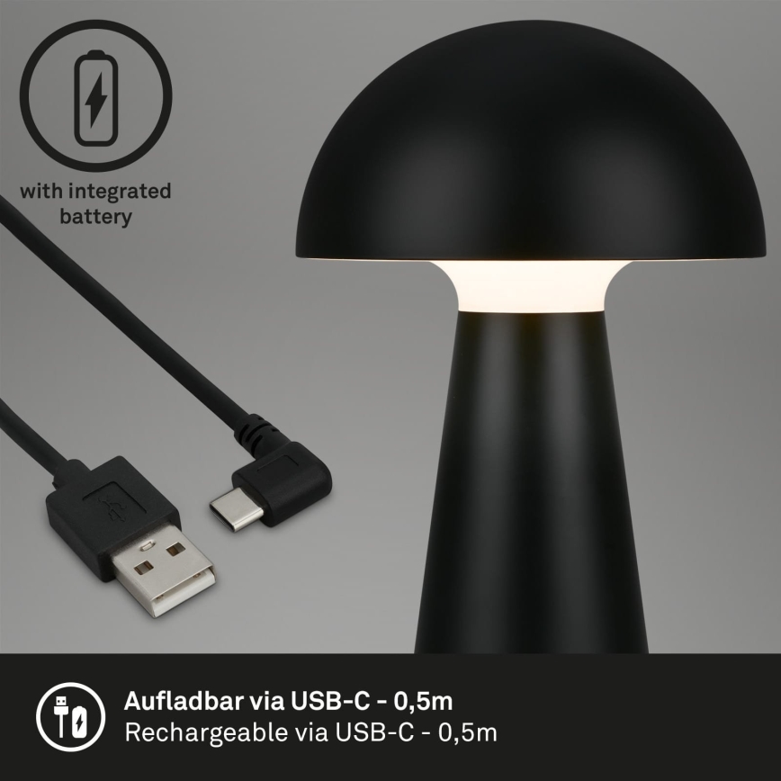 Briloner - LED punjiva dodirna vanjska stolna svjetiljka s mogućnošću prigušivanja LED/2,6W/5V 3000K IP44 2000 mAh crna