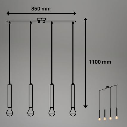 Briloner - Luster na sajli LONGA 4xE27/60W/230V crna