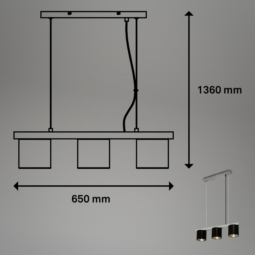 Briloner - Luster na sajli LURI 3xE14/25W/230V kaučukovac