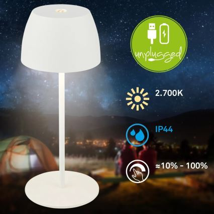 Briloner - LED punjiva, prigušiva vanjska stolna lampa MINI s dodirnim upravljanjem, LED/2,5W/5V IP44 1800 mAh bijela