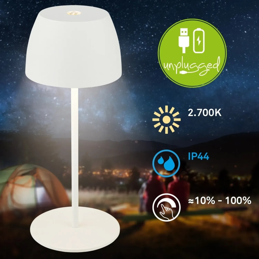 Briloner - LED punjiva, prigušiva vanjska stolna lampa MINI s dodirnim upravljanjem, LED/2,5W/5V IP44 1800 mAh bijela