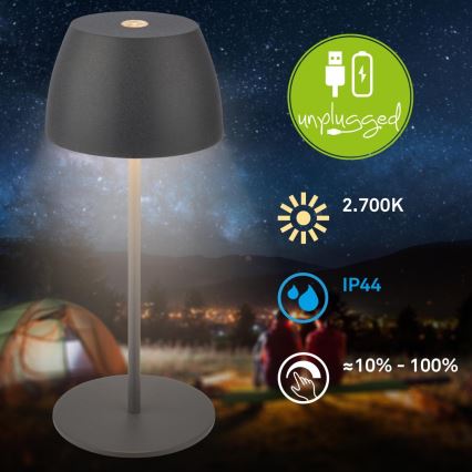 Briloner - LED punjiva vanjska stolna lampa MINI, s prigušivanjem i dodirnim upravljanjem LED/2,5W/5V IP44 1800 mAh antracit