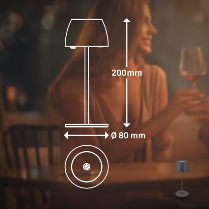 Briloner - LED punjiva vanjska stolna lampa MINI, s prigušivanjem i dodirnim upravljanjem LED/2,5W/5V IP44 1800 mAh antracit