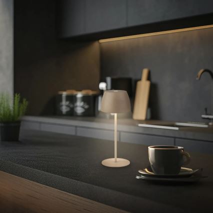 Briloner - LED stolna lampa MINI, s mogućnošću prigušivanja, punjiva, s dodirnom kontrolom, za vanjsku upotrebu, LED/2,5W/5V IP44, 1800 mAh, bež