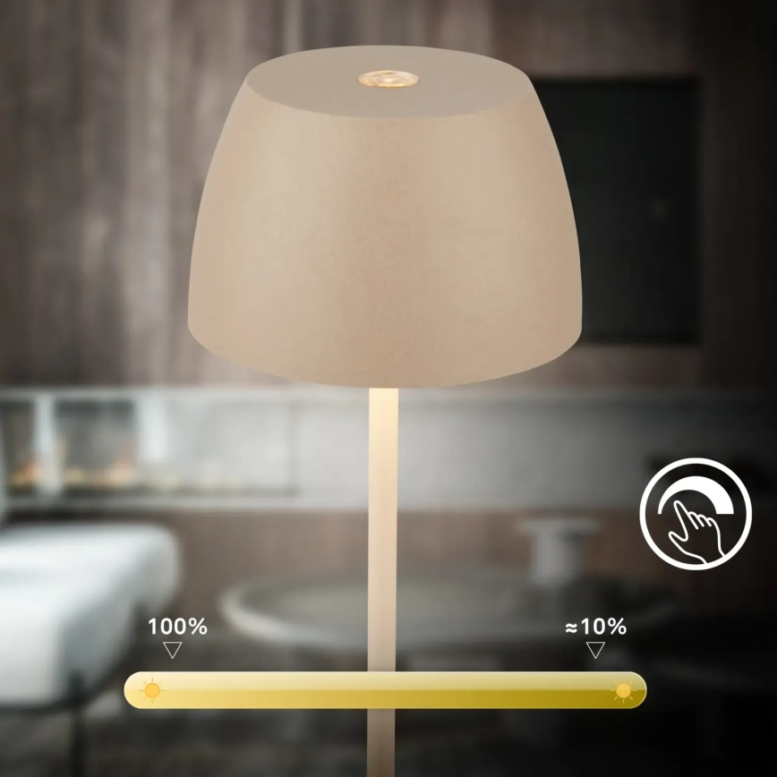 Briloner - LED stolna lampa MINI, s mogućnošću prigušivanja, punjiva, s dodirnom kontrolom, za vanjsku upotrebu, LED/2,5W/5V IP44, 1800 mAh, bež