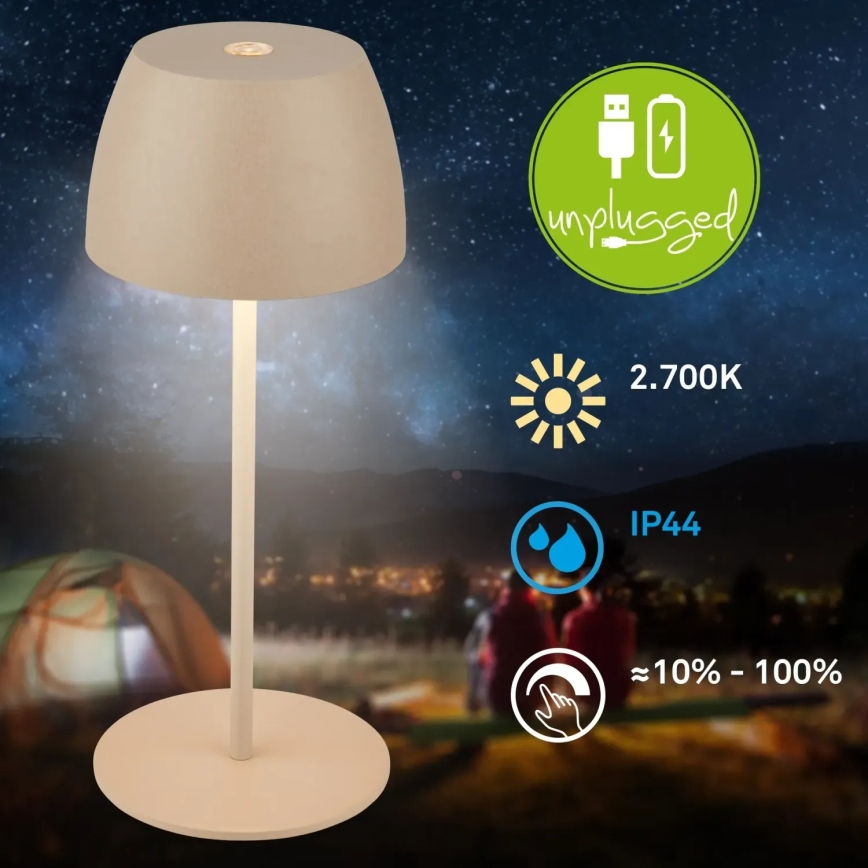 Briloner - LED stolna lampa MINI, s mogućnošću prigušivanja, punjiva, s dodirnom kontrolom, za vanjsku upotrebu, LED/2,5W/5V IP44, 1800 mAh, bež
