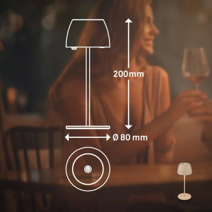 Briloner - LED stolna lampa MINI, s mogućnošću prigušivanja, punjiva, s dodirnom kontrolom, za vanjsku upotrebu, LED/2,5W/5V IP44, 1800 mAh, bež