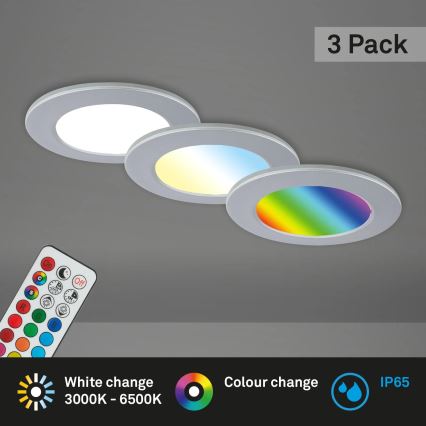 Briloner - SET 3x LED RGBW Prigušiva ugradbena svjetiljka za kupaonicu LED/4,8W/230V 3000-6500K IP65 + daljinski upravljač