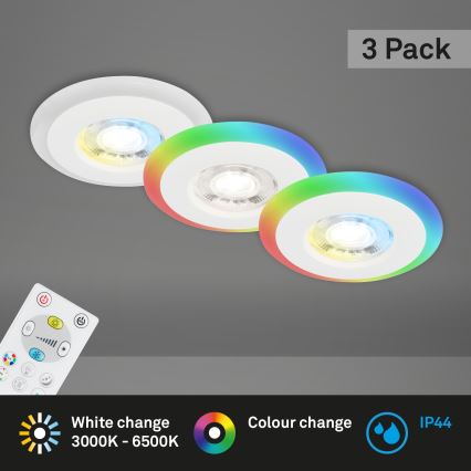 Briloner - SET 3x LED RGBW Prigušiva ugradbena svjetiljka za kupaonicu LED/5W/230V 3000-6500K IP44 + daljinski upravljač