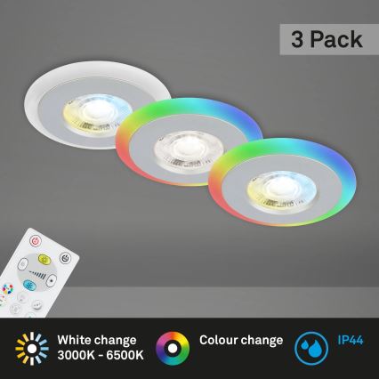 Briloner - SET 3x LED RGBW Prigušiva ugradbena svjetiljka za kupaonicu LED/5W/230V 3000-6500K IP44 + daljinski upravljač