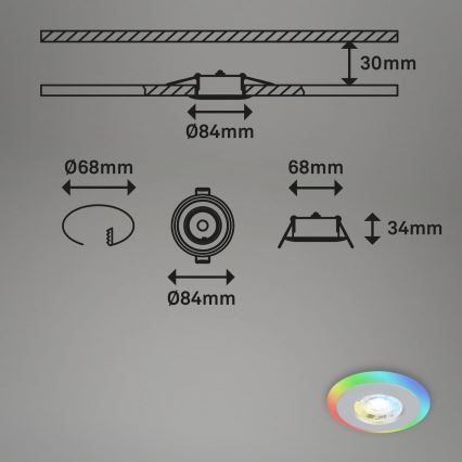 Briloner - SET 3x LED RGBW Prigušiva ugradbena svjetiljka za kupaonicu LED/5W/230V 3000-6500K IP44 + daljinski upravljač