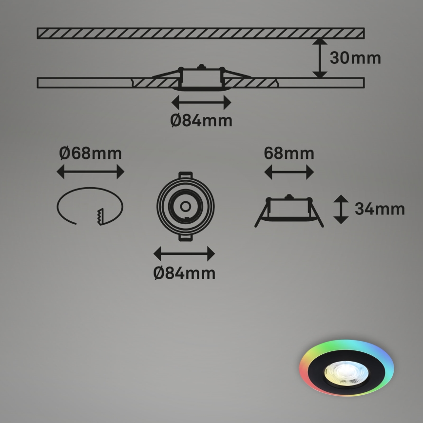Briloner - SET 3x LED RGBW Prigušiva ugradbena svjetiljka za kupaonicu LED/5W/230V 3000-6500K IP44 + daljinski upravljač