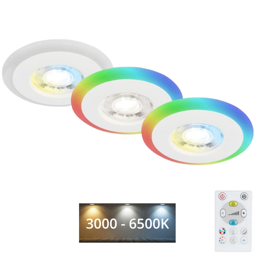 Briloner - SET 3x LED RGBW Prigušiva ugradbena svjetiljka za kupaonicu LED/5W/230V 3000-6500K IP44 + daljinski upravljač