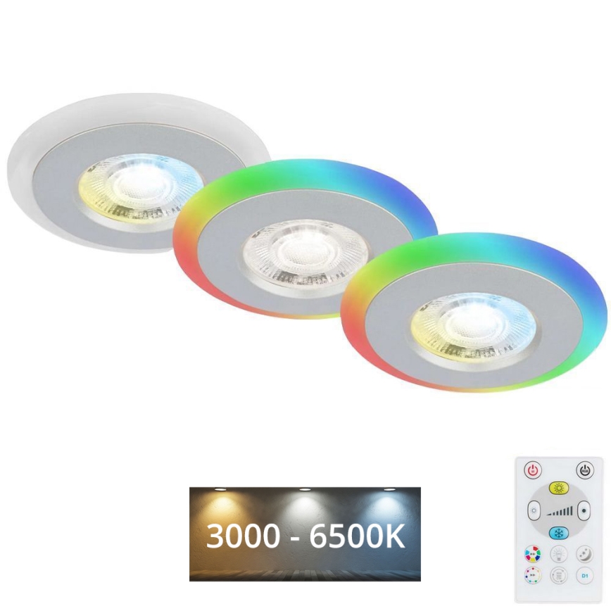 Briloner - SET 3x LED RGBW Prigušiva ugradbena svjetiljka za kupaonicu LED/5W/230V 3000-6500K IP44 + daljinski upravljač