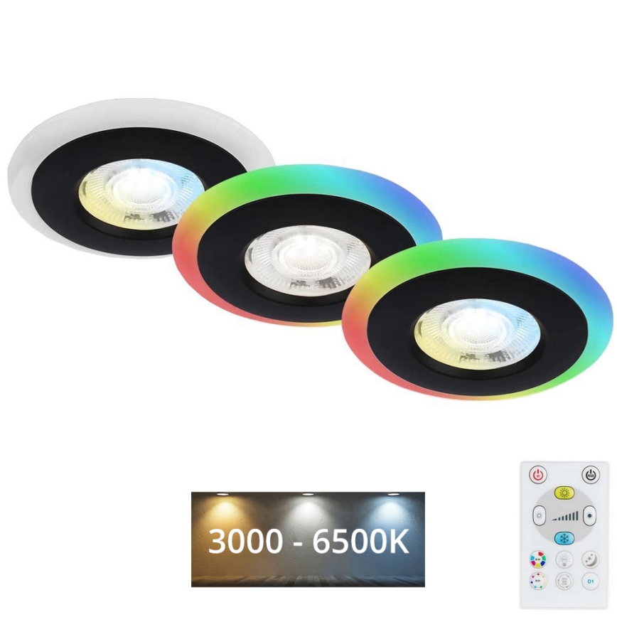 Briloner - SET 3x LED RGBW Prigušiva ugradbena svjetiljka za kupaonicu LED/5W/230V 3000-6500K IP44 + daljinski upravljač